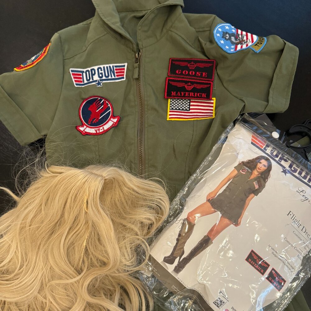 Top Gun Charlie Flight Dress Sexy Women's Costume + FREE Blond Wig